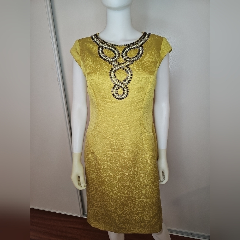Jones New York Beaded Neckline Embroidered Dress Green Size 8